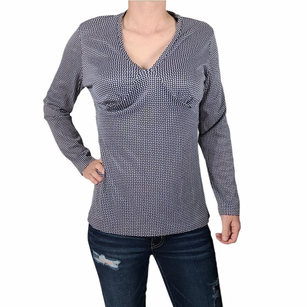 Boutique Blue and White V-Neck Shirt